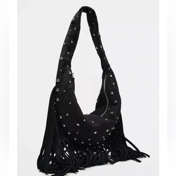 ZARA OVAL FRINGED STUDDED BAG - Picture 1 of 5